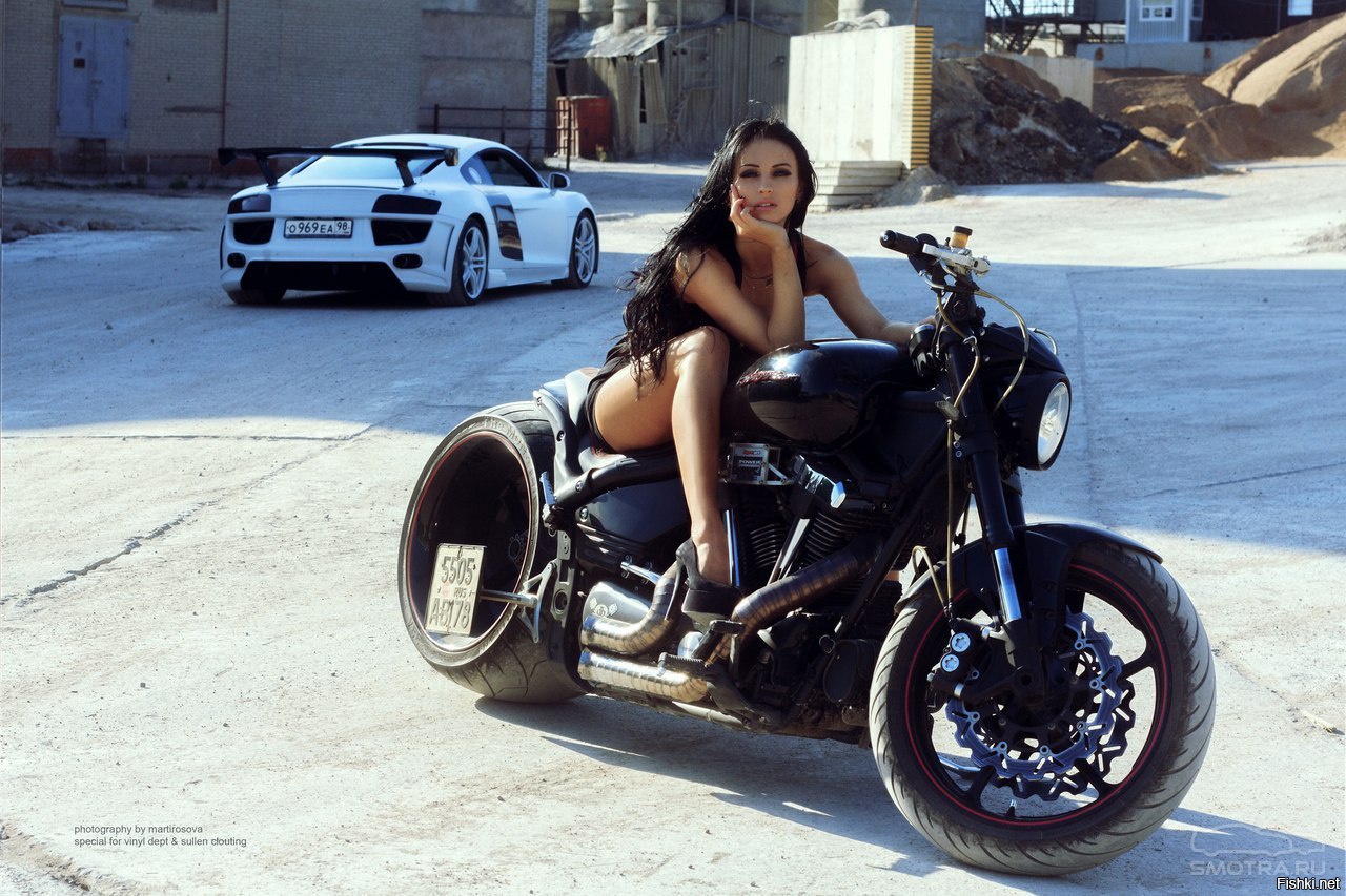 Sexy model Brunettes on a motorcycle in Juian
